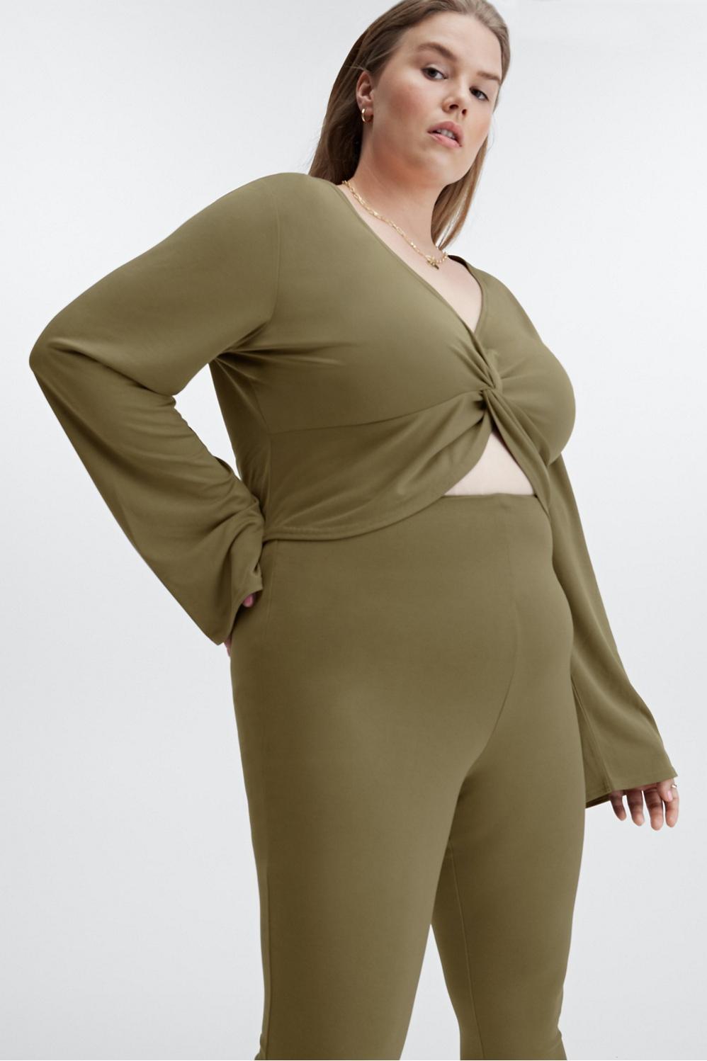 Fabletics Sleek Knit Twist Front Top Womens green plus Size 3X Product Image