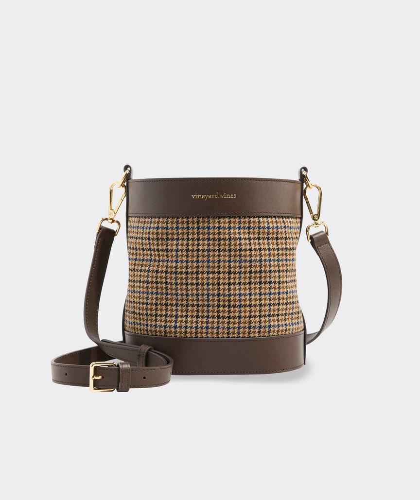 Tweed Leather Trim Crossbody Bucket Bag Product Image