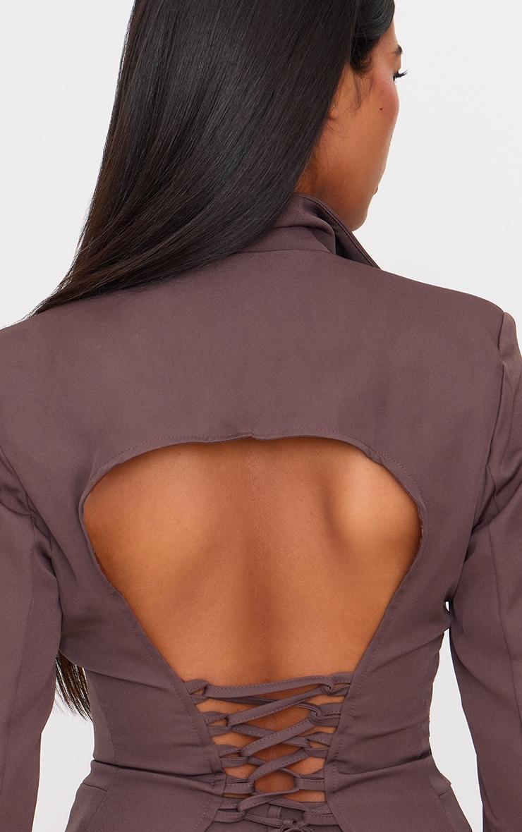 Chocolate Fitted Lace Up Back Blazer Product Image