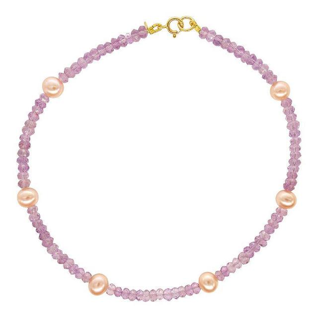 Jewelmak 14k Gold Amethyst & Pink Freshwater Cultured Pearl Anklet, Womens Product Image