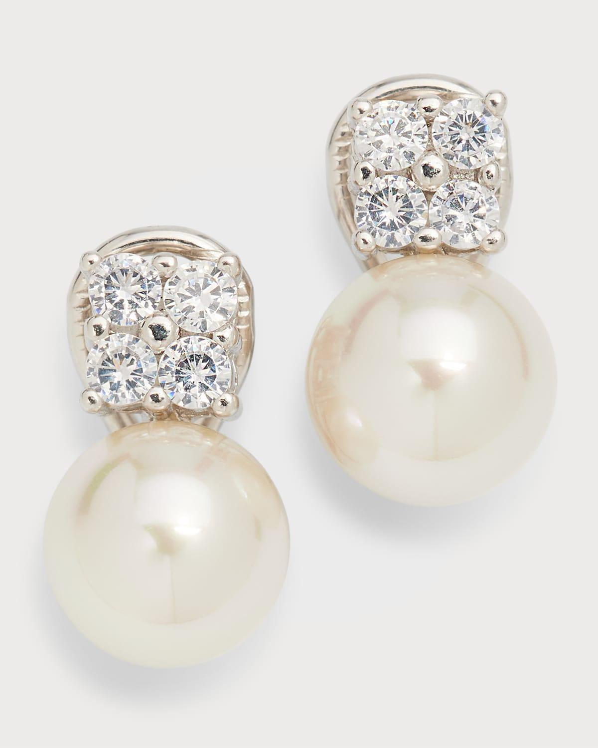 Womens Selene Timeless Rhodium-Plated Silver & Faux Pearl Omega Earrings Product Image