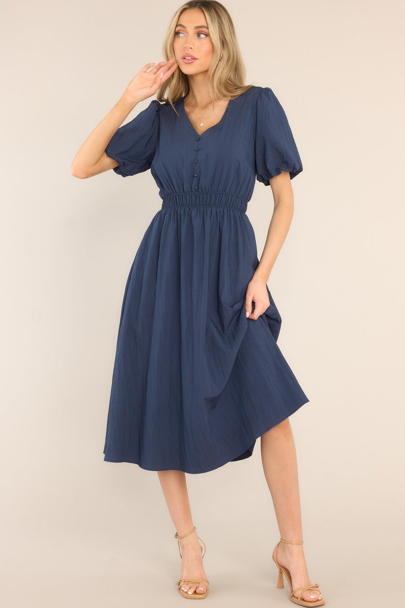 Best Route Navy Blue Midi Dress Product Image