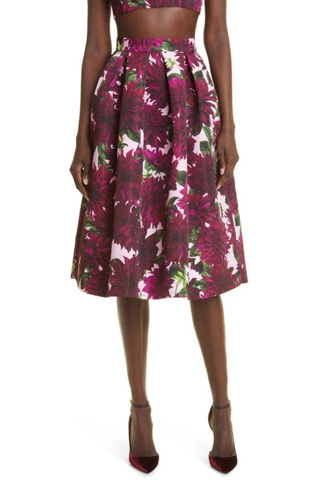 Dahlia Floral Faille Midi Skirt In Burgundy Pink Product Image