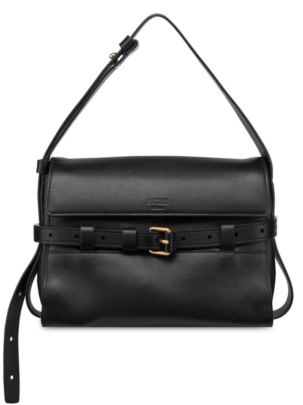 MOSCHINO Belted Leather Shoulder Bag In Black Product Image