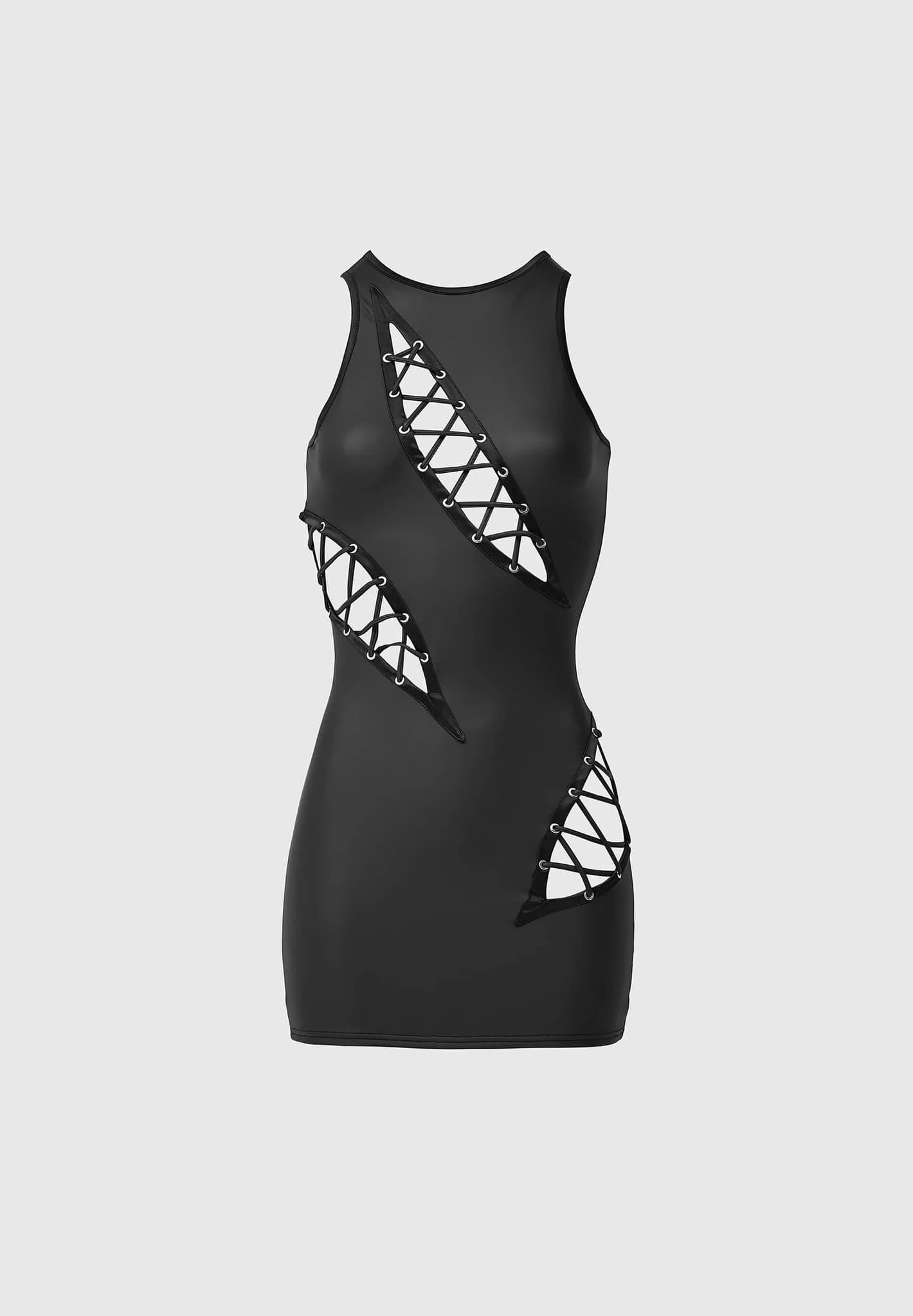 Leather Cut Out Mini Dress - Black Female Product Image