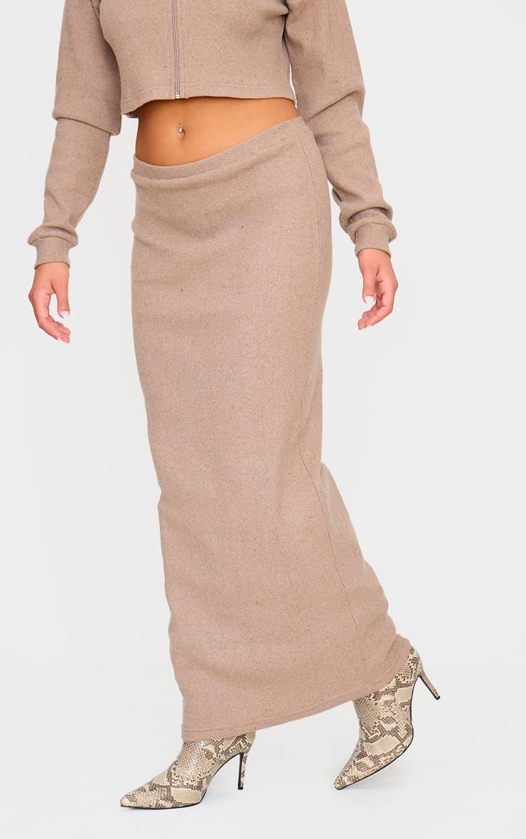 Taupe Brushed Rib Maxi Skirt Product Image