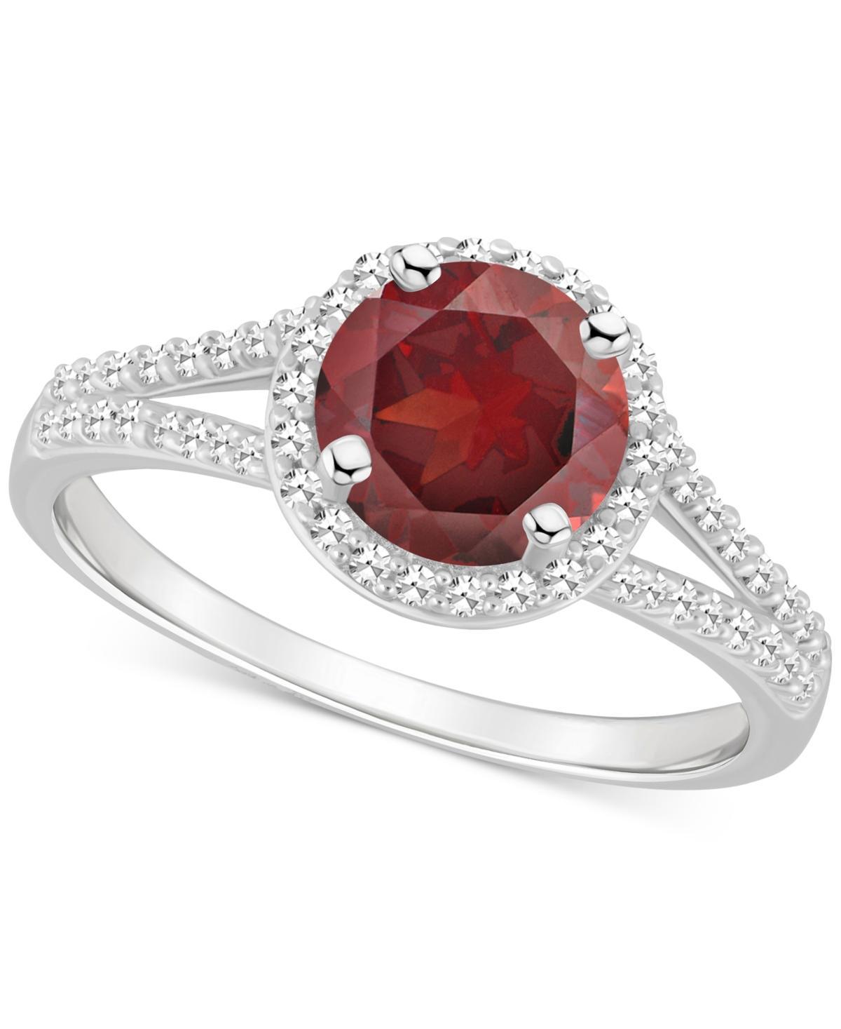 Celebration Gems Sterling Silver 7 mm Round Gemstone and 1/4 Carat T.W. Diamond Split Shank Ring, Womens Red Product Image