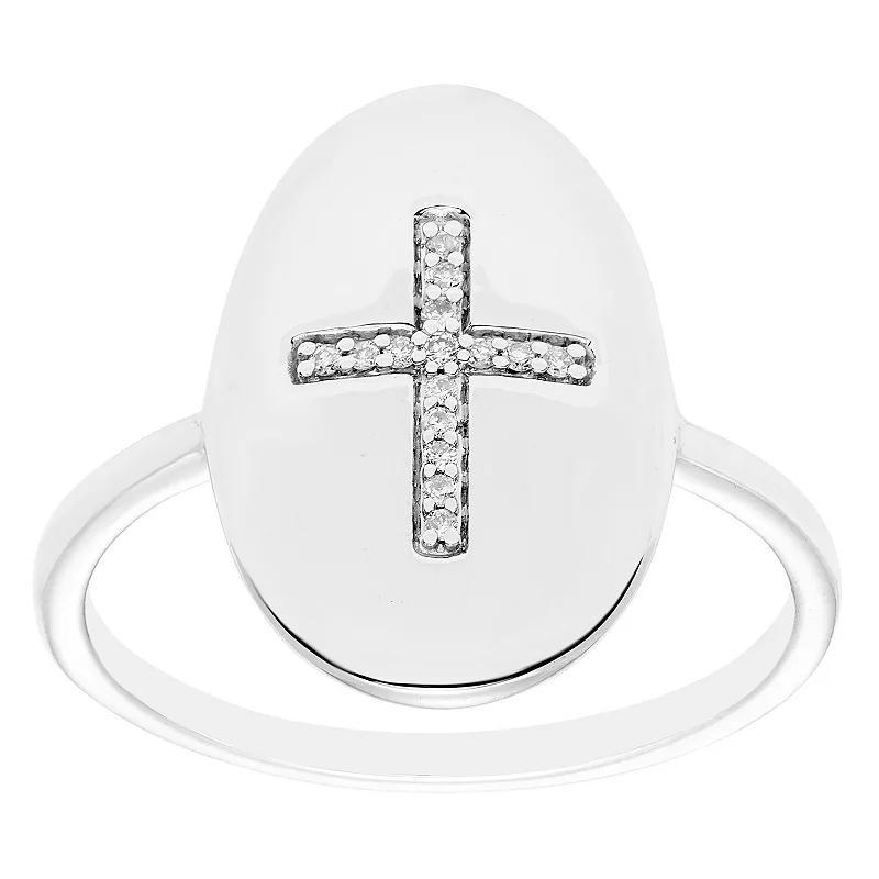 Boston Bay Diamonds Sterling Silver Diamond Accent Cross Signet Ring, Womens Product Image