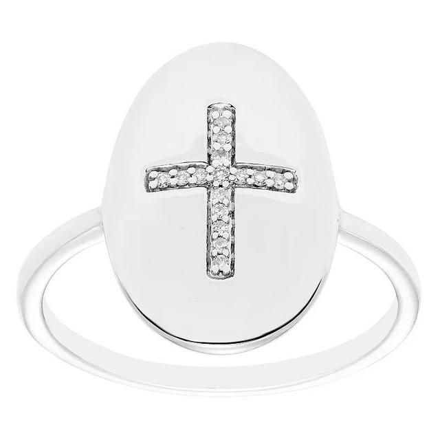 Boston Bay Diamonds Sterling Silver Diamond Accent Cross Signet Ring, Womens White Product Image