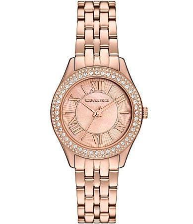 Michael Kors Womens Harlowe Three-Hand Rose Gold-Tone Stainless Steel Watch 33mm Product Image