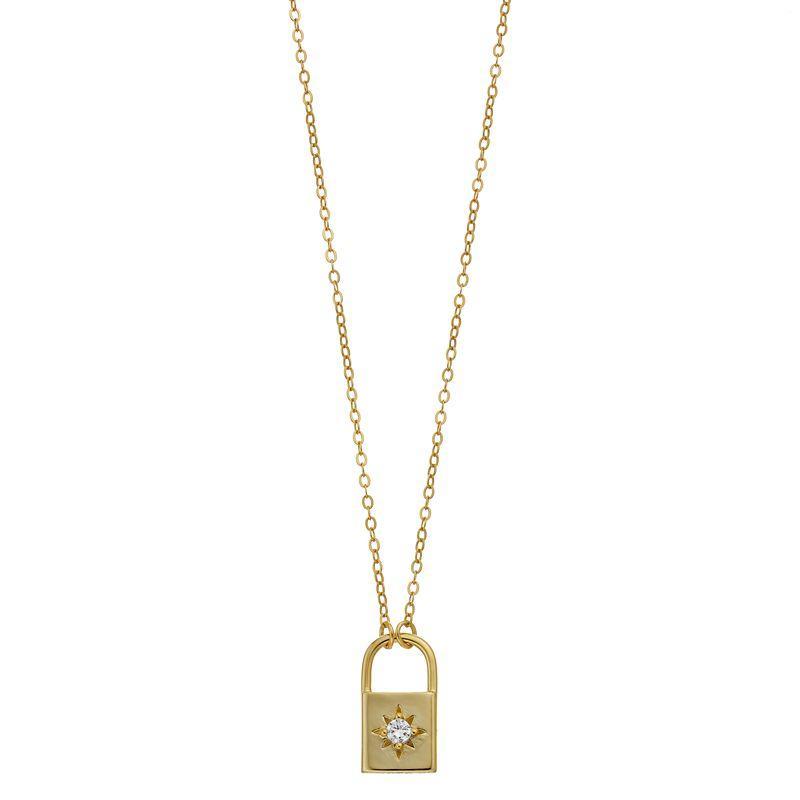 Stella Valentino 14k Gold Over Silver Lab-Created Moissanite Padlock Pendant Necklace, Womens Gold Tone Product Image