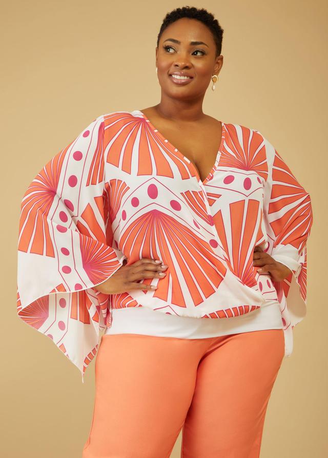 Plus Size Printed Faux Wrap Blouse Ashley Stewart Product Image