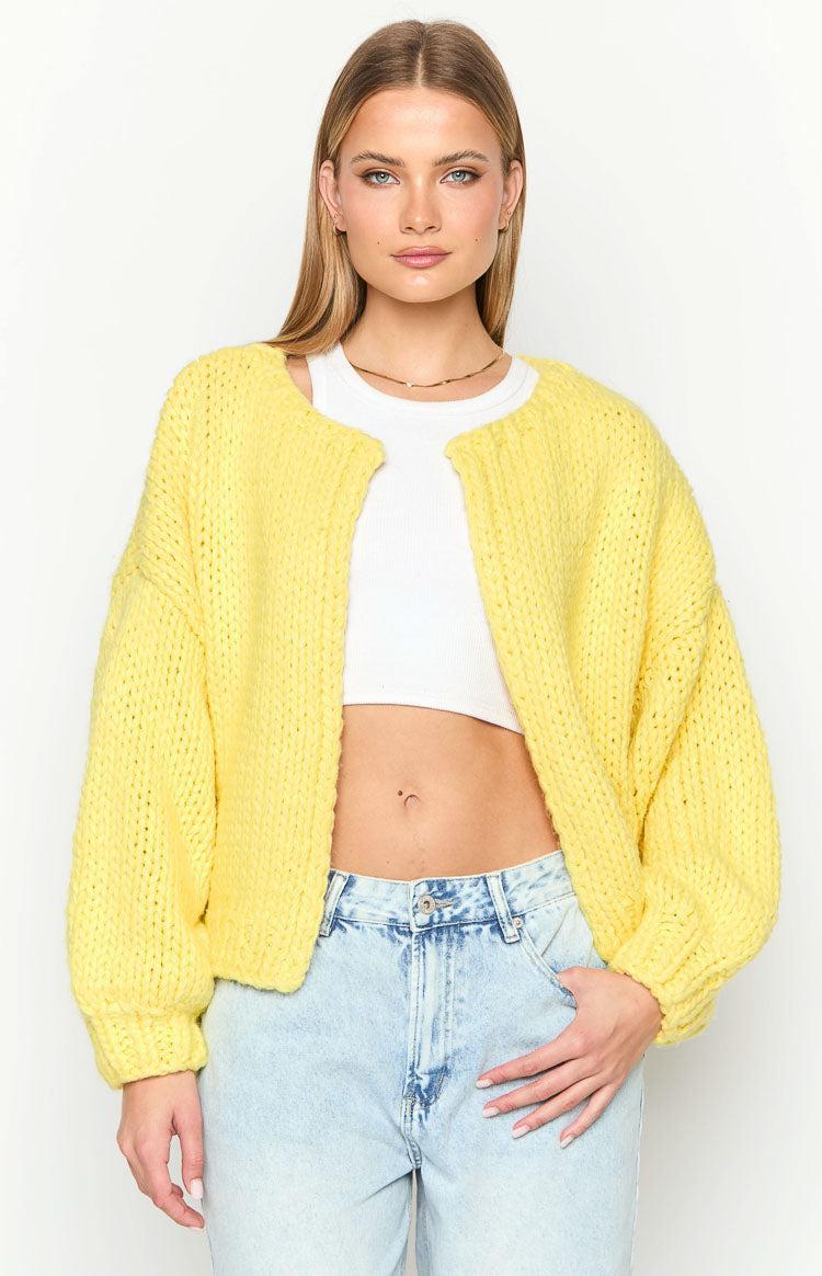 Bad Habits Yellow Knit Cardigan Product Image