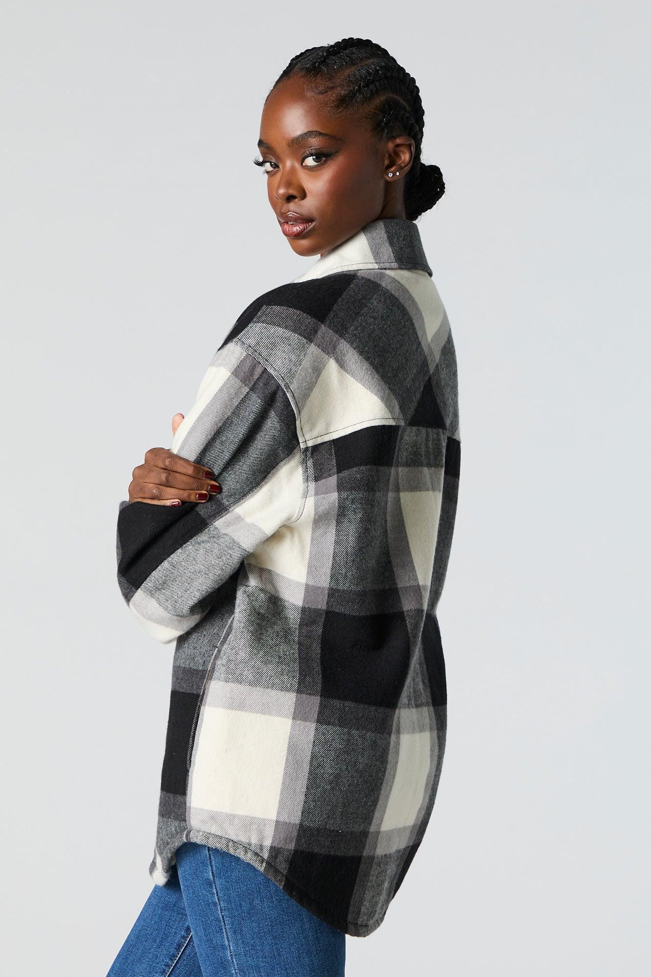 Sherpa Lined Plaid Flannel Shacket Female Product Image