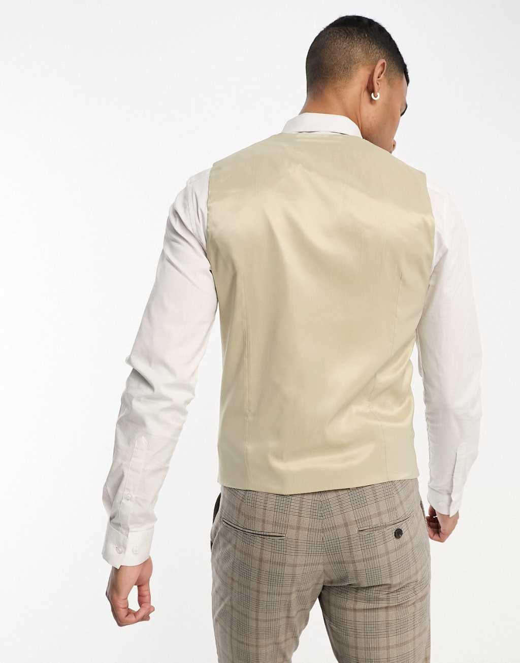 Selected Homme slim fit vest in beige check Product Image