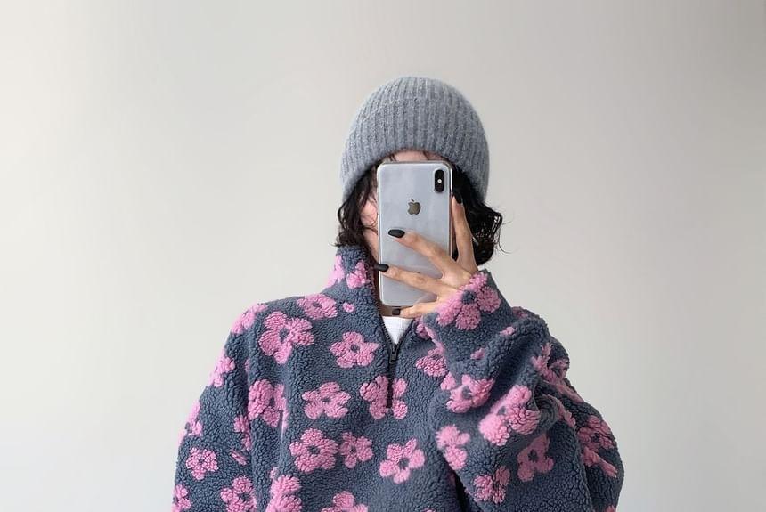 Floral Fleece Half-Zip Loose-Fit Sweatshirt Product Image