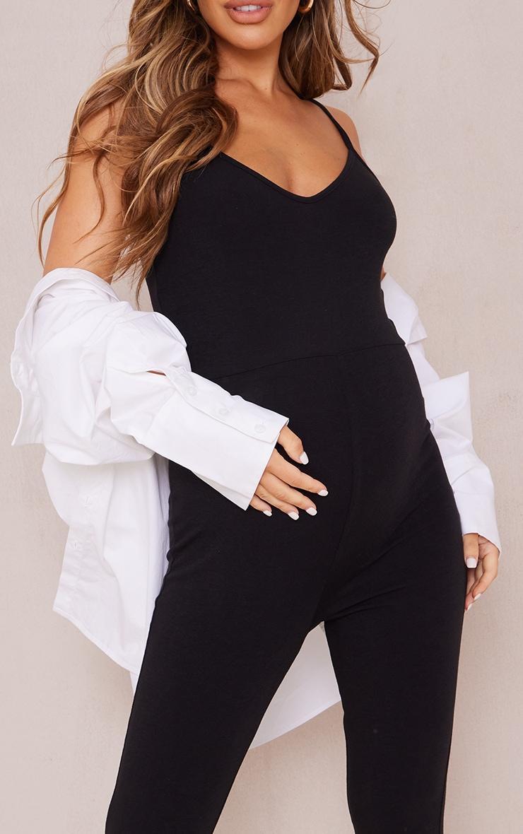 Maternity Black Basic Strappy Plunge Jumpsuit Product Image