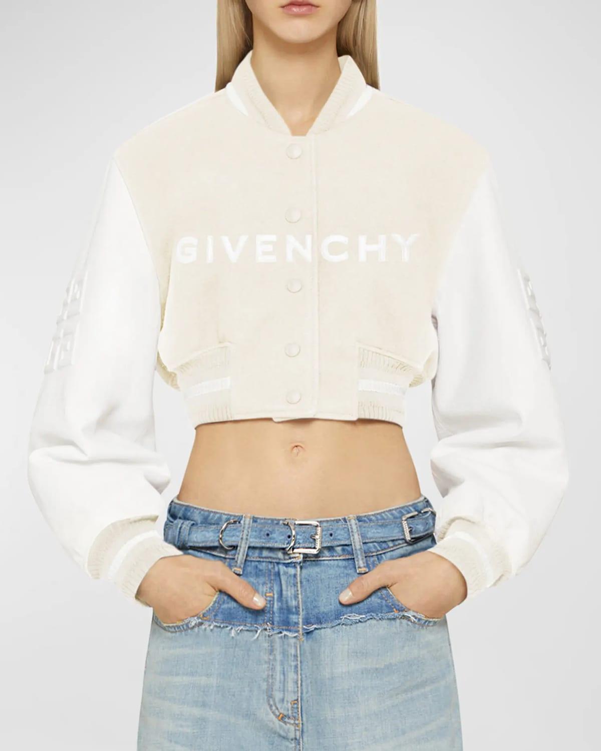 Womens Cropped Varsity Jacket In Wool And Leather Product Image