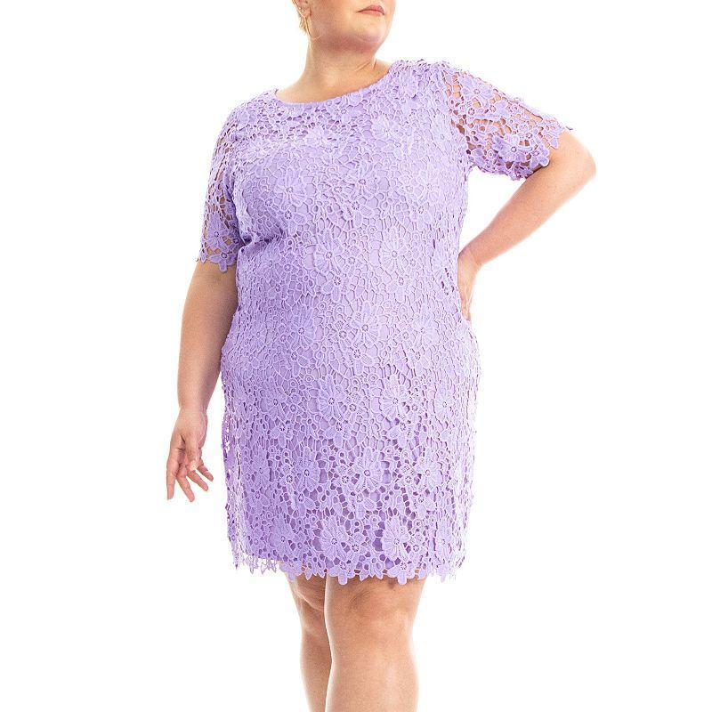 Plus Size Nina Leonard Lace Sheath Dress, Womens Purple Product Image