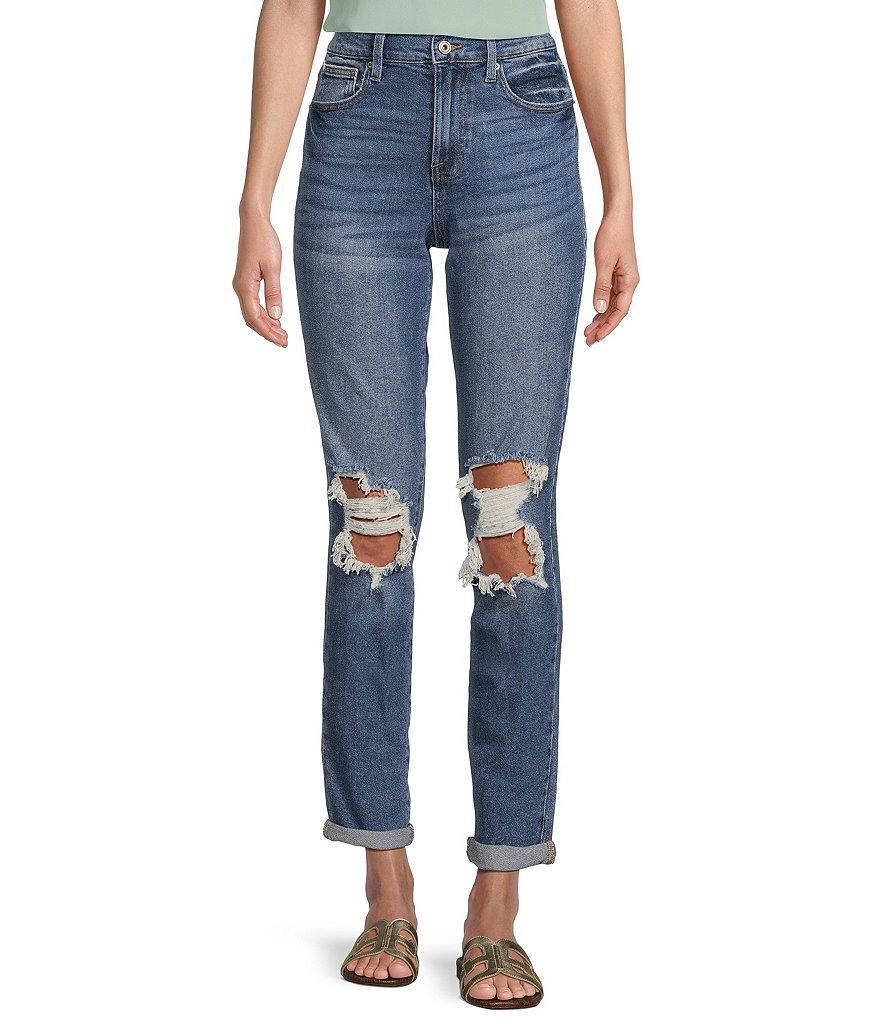 CP Jeans High Rise Destructed Rolled Cuff Mom Jeans Product Image