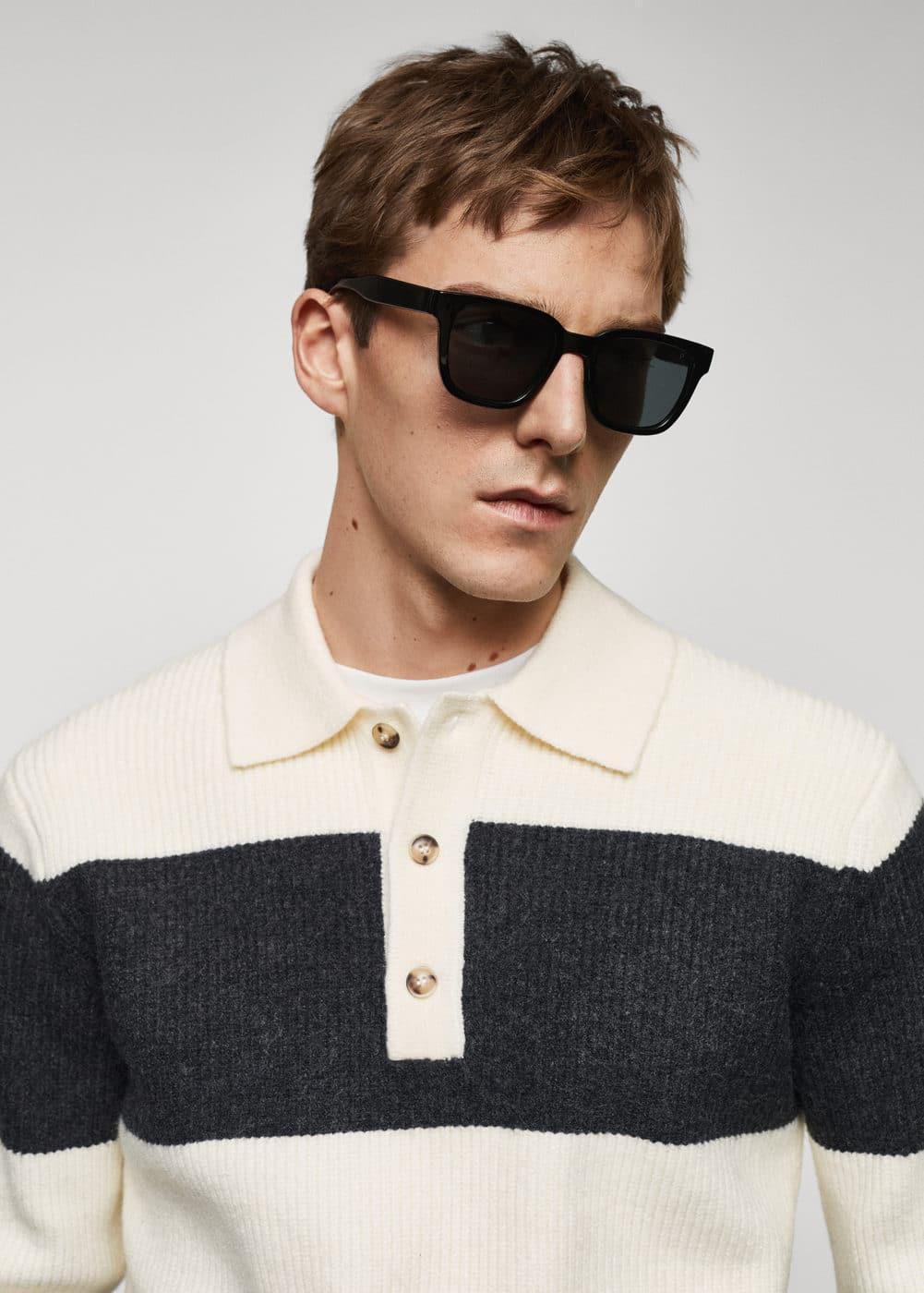 MANGO MAN - Ribbed striped knitted polo shirt off whiteMen Product Image