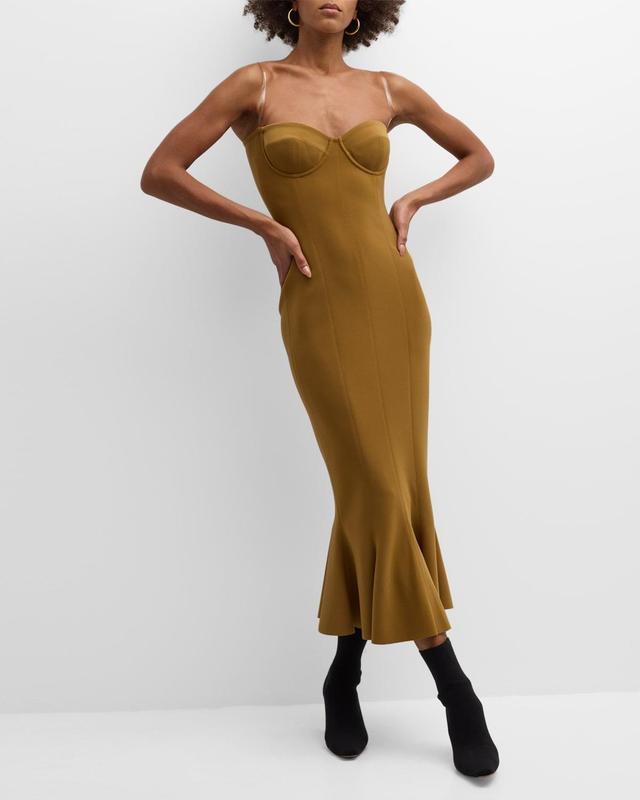 Norma Kamali Corset Midi Dress in Mustard. Product Image