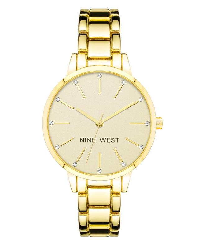 Nine West Womens Gold-Tone Bracelet Watch with Crystal Accents Rose Gold Tone Navy Product Image