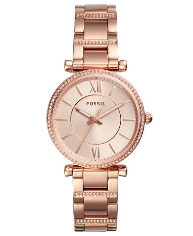 Fossil Womens Carlie Rose Gold-Tone Stainless Steel Bracelet Watch 35mm - Rose Gold/Rose Gold Product Image