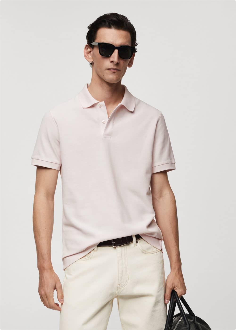 MANGO MAN - 100% cotton pique polo shirt pastel pinkMen Product Image