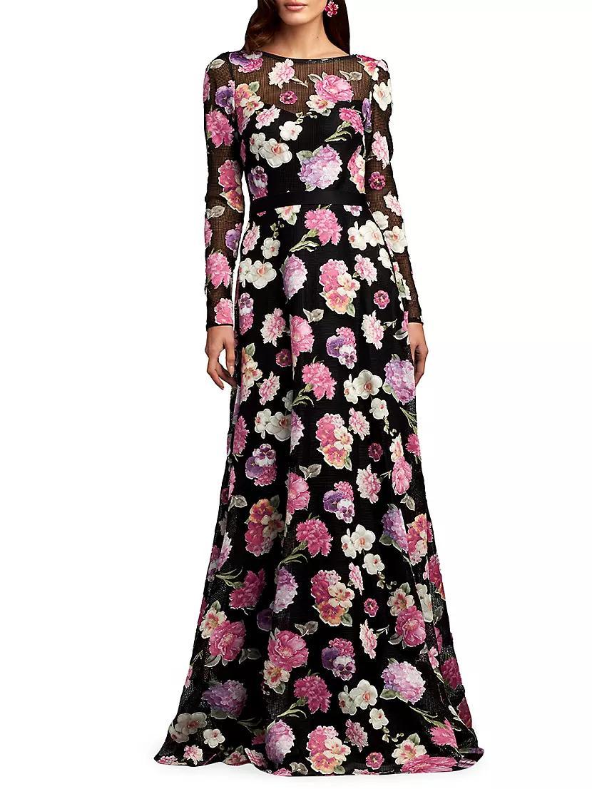 Long-Sleeve Floral Gown Product Image