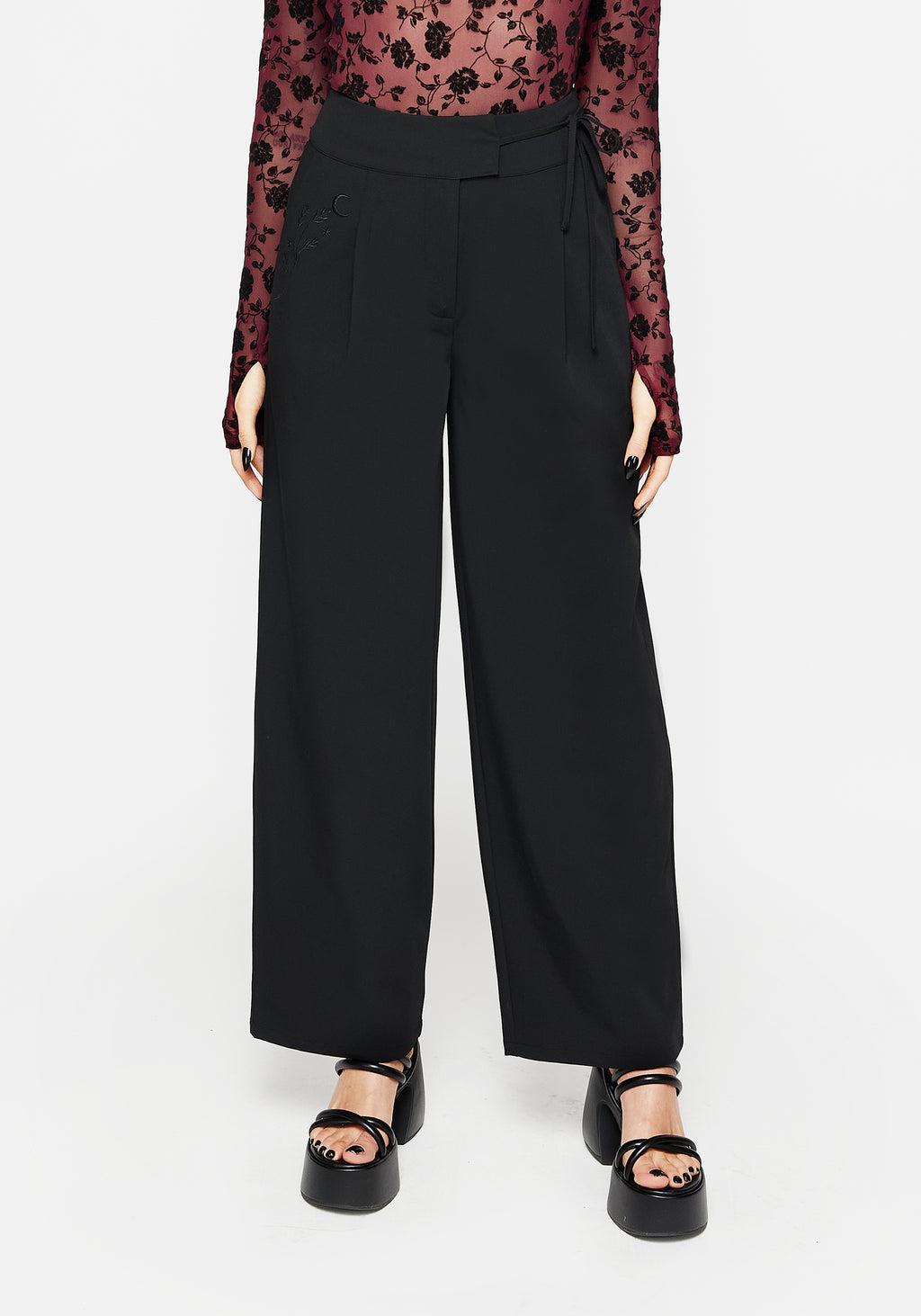 Asteria Tie Waist Embroidered Trousers Product Image