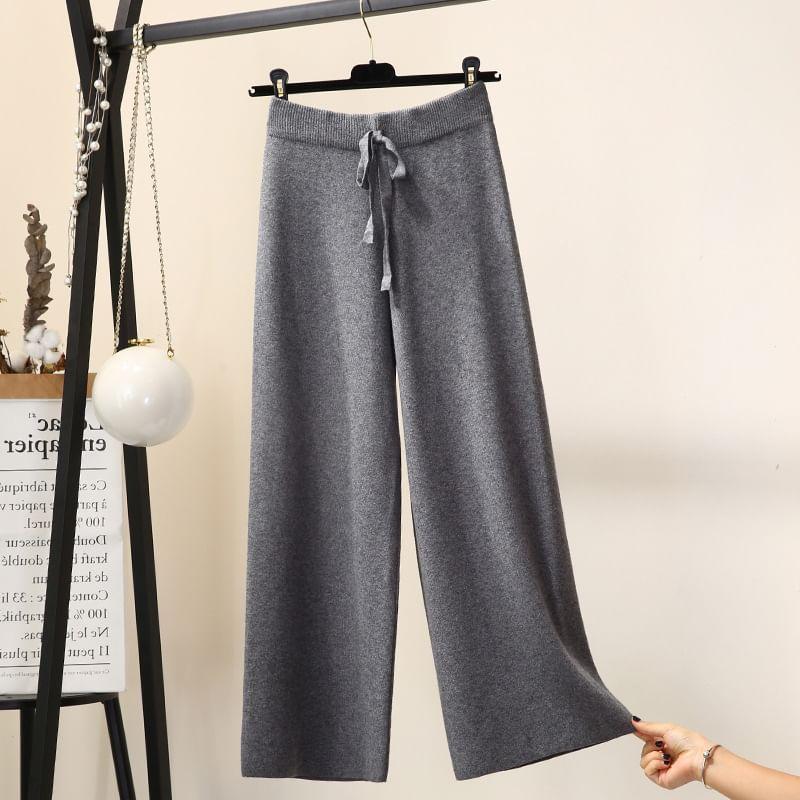 High Rise Plain Wide Leg Pants Product Image