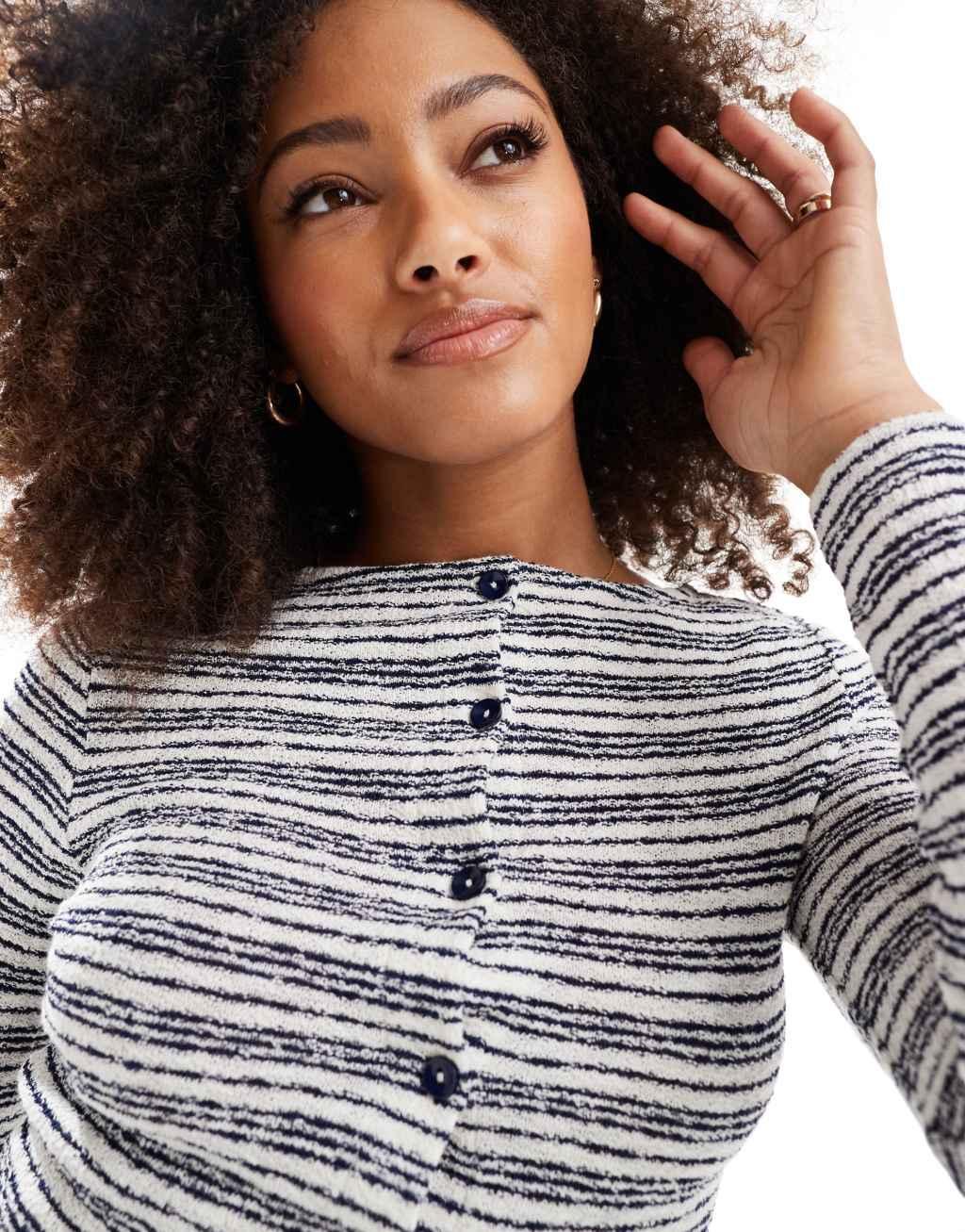 ASOS DESIGN stripe shrunken cardigan in navy Product Image