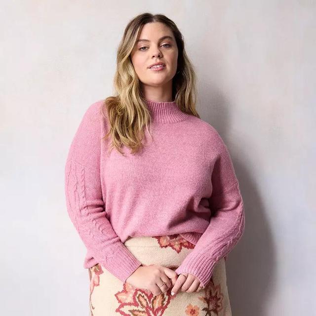 Plus Size LC Lauren Conrad Mockneck Pullover Sweater, Womens Pink Product Image