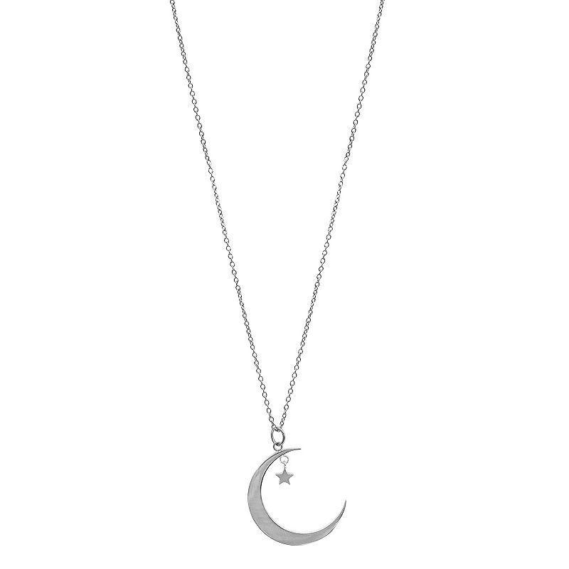 Adornia Silver Tone Cubic Zirconia Moon & Star Pendant Necklace, Womens Product Image