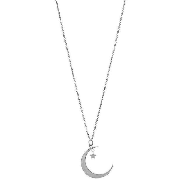 Adornia Silver Tone Cubic Zirconia Moon & Star Pendant Necklace, Womens Product Image