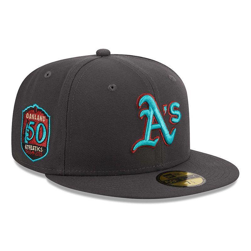 Mens New Era Graphite Oakland Athletics Print Undervisor 59FIFTY Fitted Hat Product Image