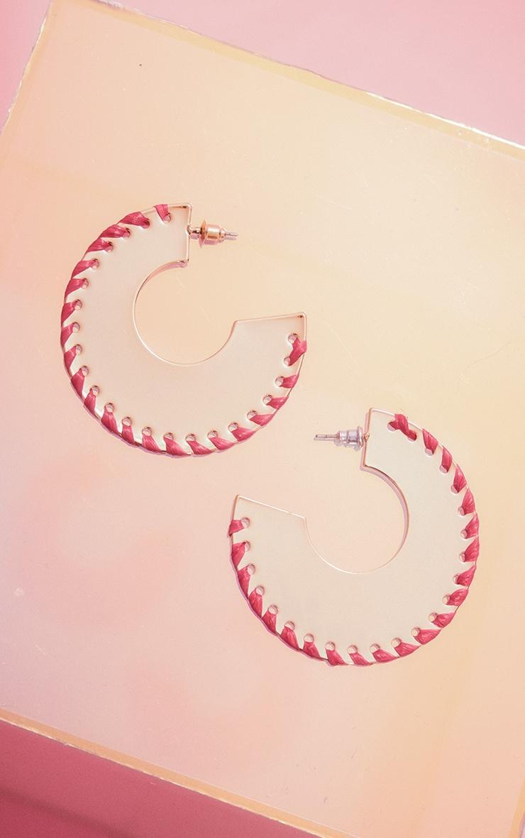 Pink Raffia Whipstitch Shiny Disc Earrings Product Image