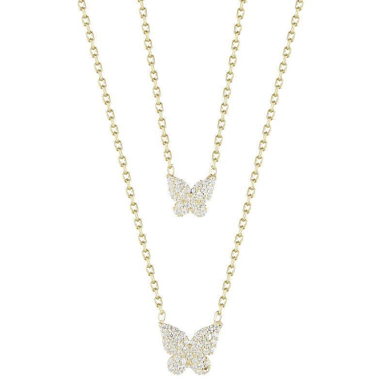 Sunkissed Sterling Cubic Zirconia Double Layered Butterfly Necklace, Womens Gold Tone Product Image