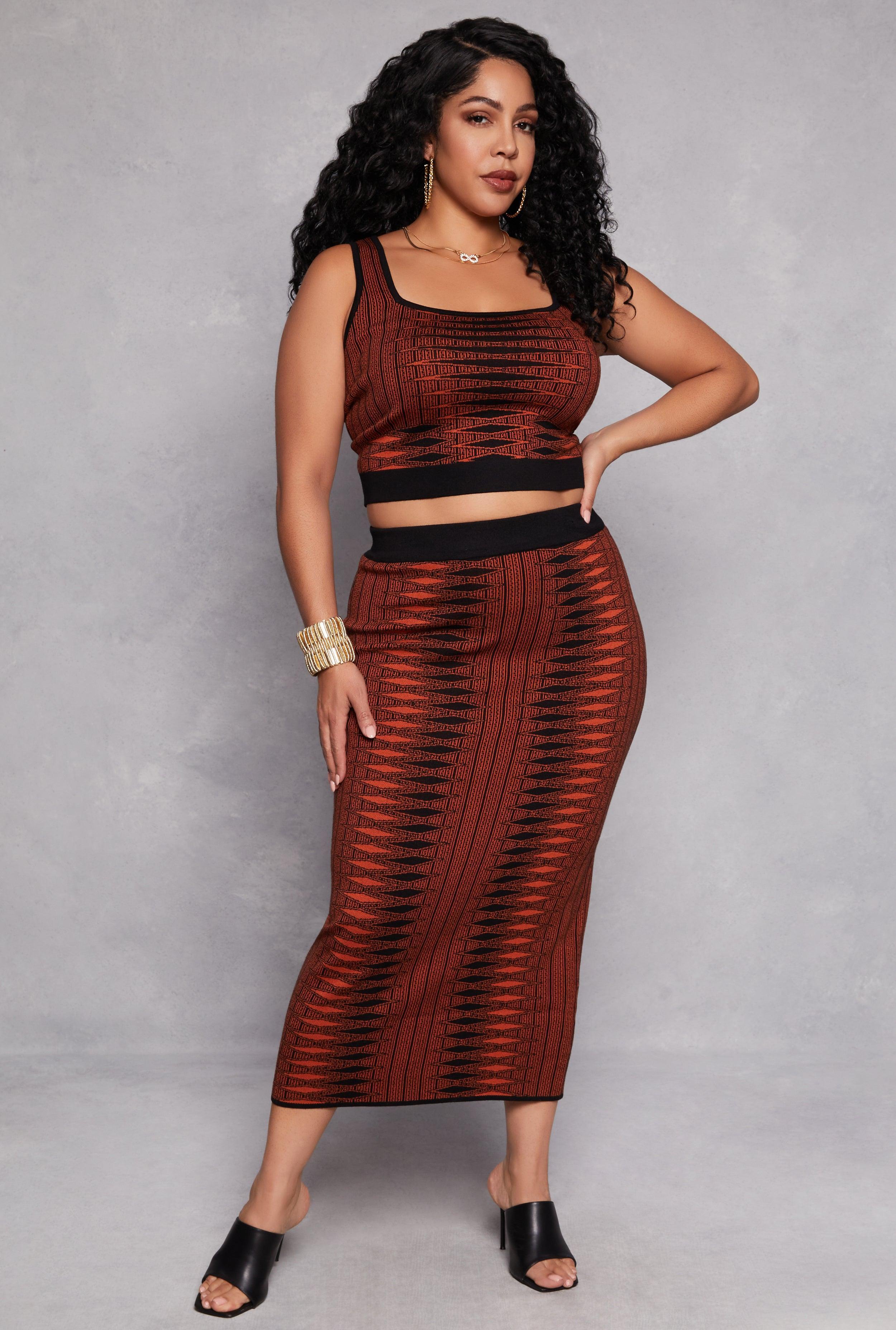 Womens Plus Size Almost Famous Printed Midi Skirt Product Image