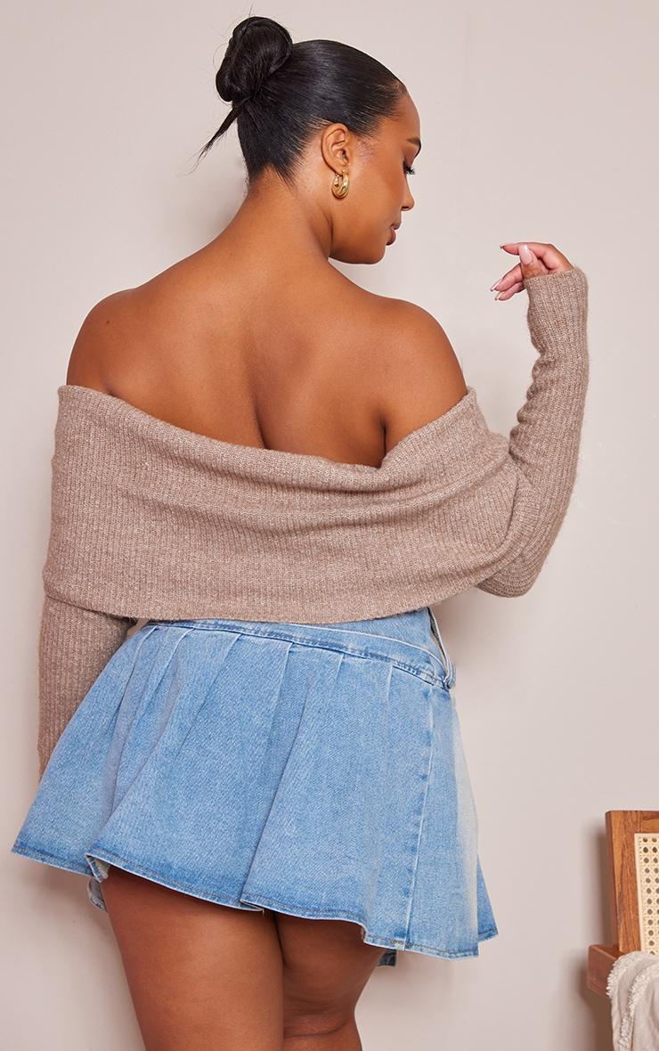 Plus Taupe Marl Knit Bardot Top Product Image