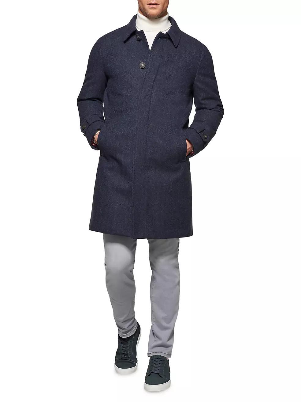 Herringbone Wool & Cashmere Down Three-Quarter Length Coat Product Image