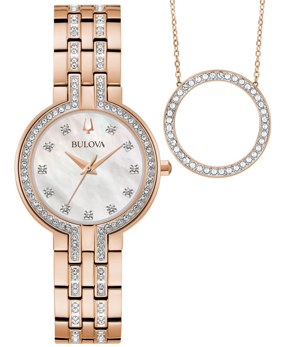 Bulova Womens Classic Crystal Rose Gold-Tone Bracelet Watch Box Set 30mm Product Image