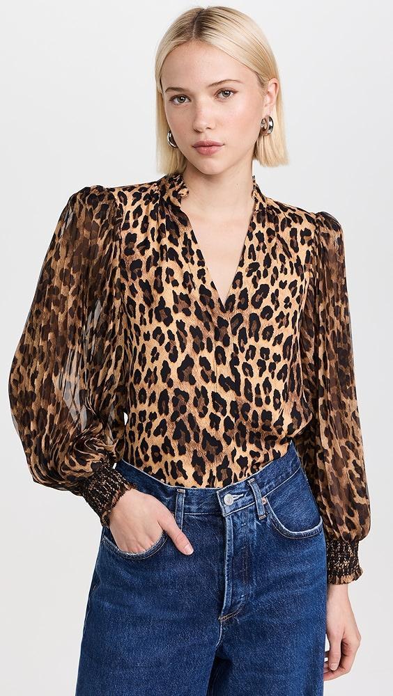 alice + olivia Ilan Pleated Blouson Sleeve Button Blouse | Shopbop Product Image