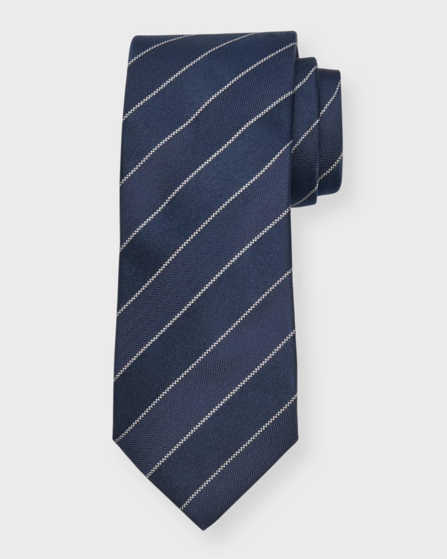 Men's Double Stripe Silk-Cotton Tie Product Image