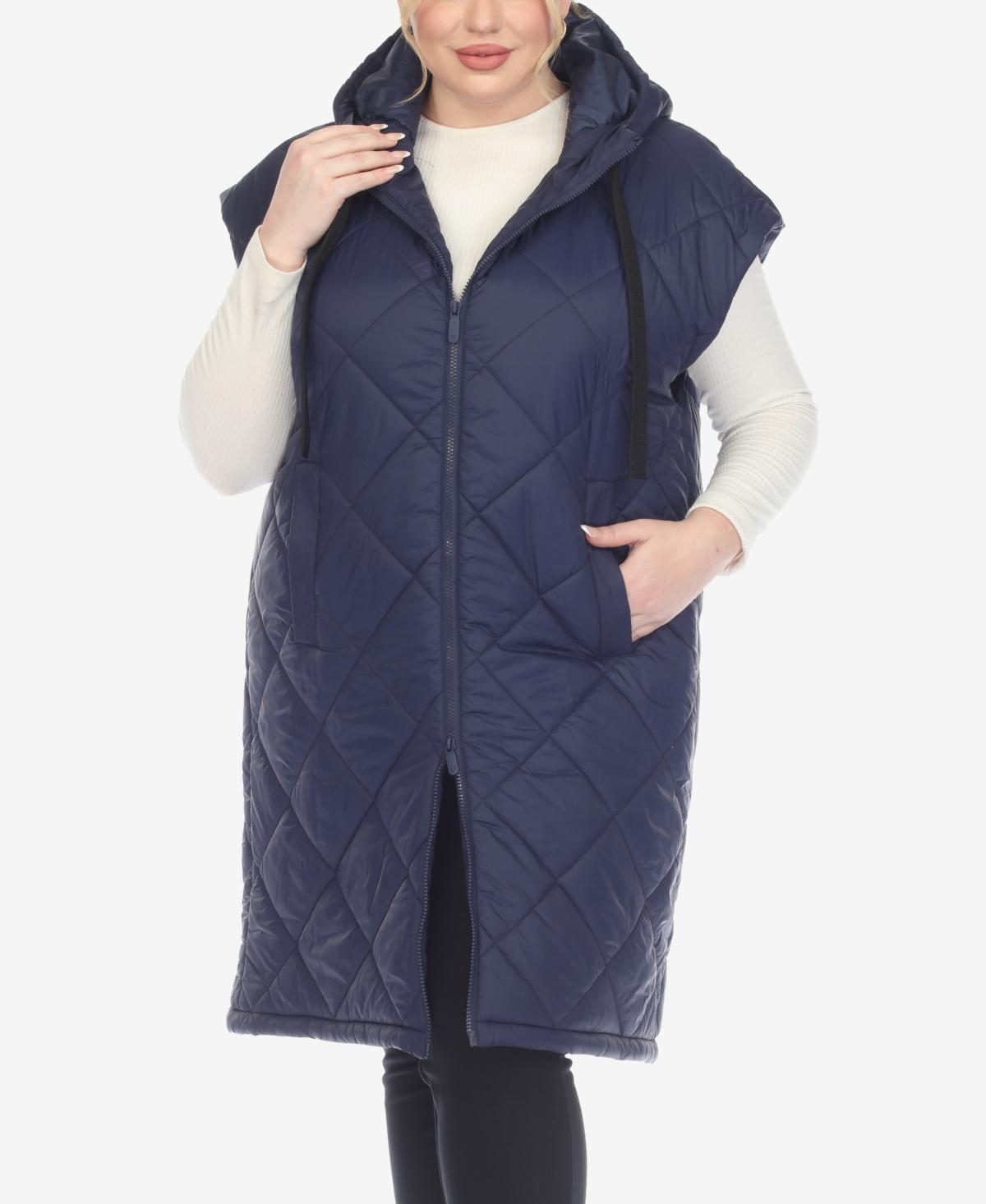 Plus Size White Mark Long Hooded Puffer Vest, Womens Silver Product Image