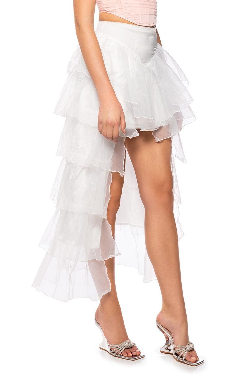 ONCE UPON A DREAM RUFFLE MAXI SKIRT IN WHITE Product Image