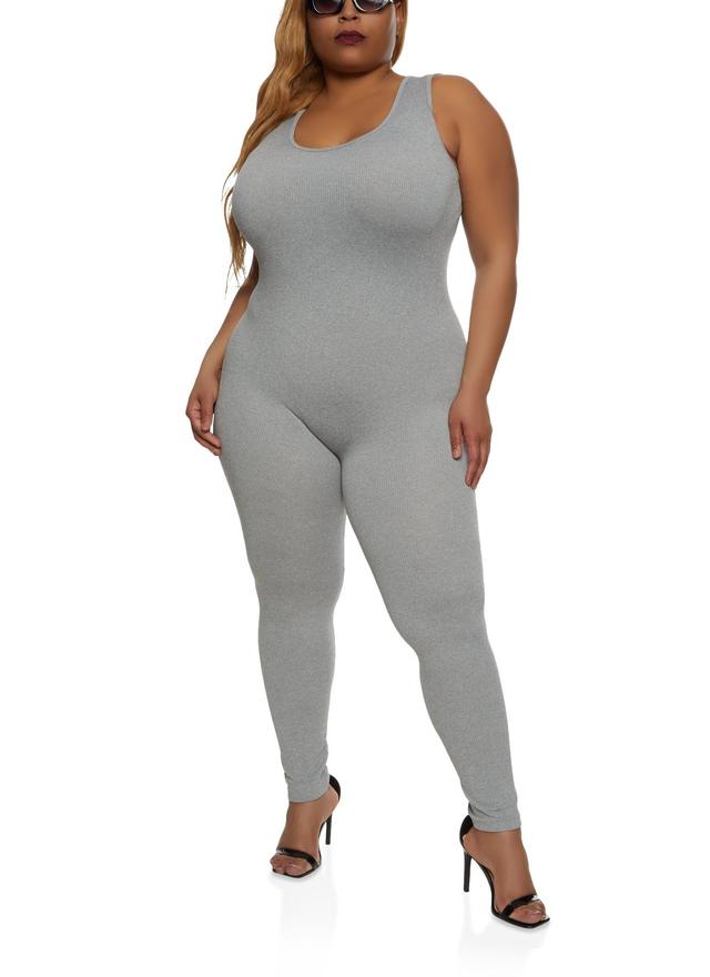 Womens Plus Size Rib Knit Scoop Neck Catsuit Product Image