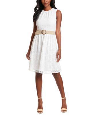 Women's Crochet Belted Sleeveless Dress Product Image