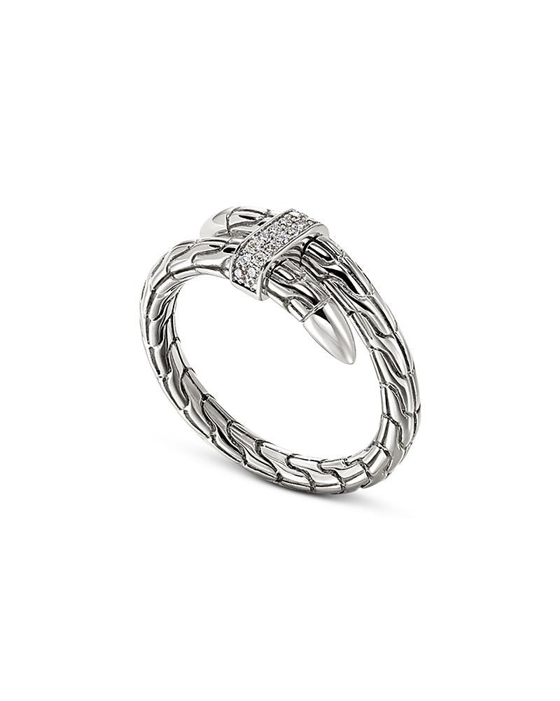 Womens Chain Classic Spear Single Coil Sterling Silver & 0.08 TCW Diamond Ring Product Image